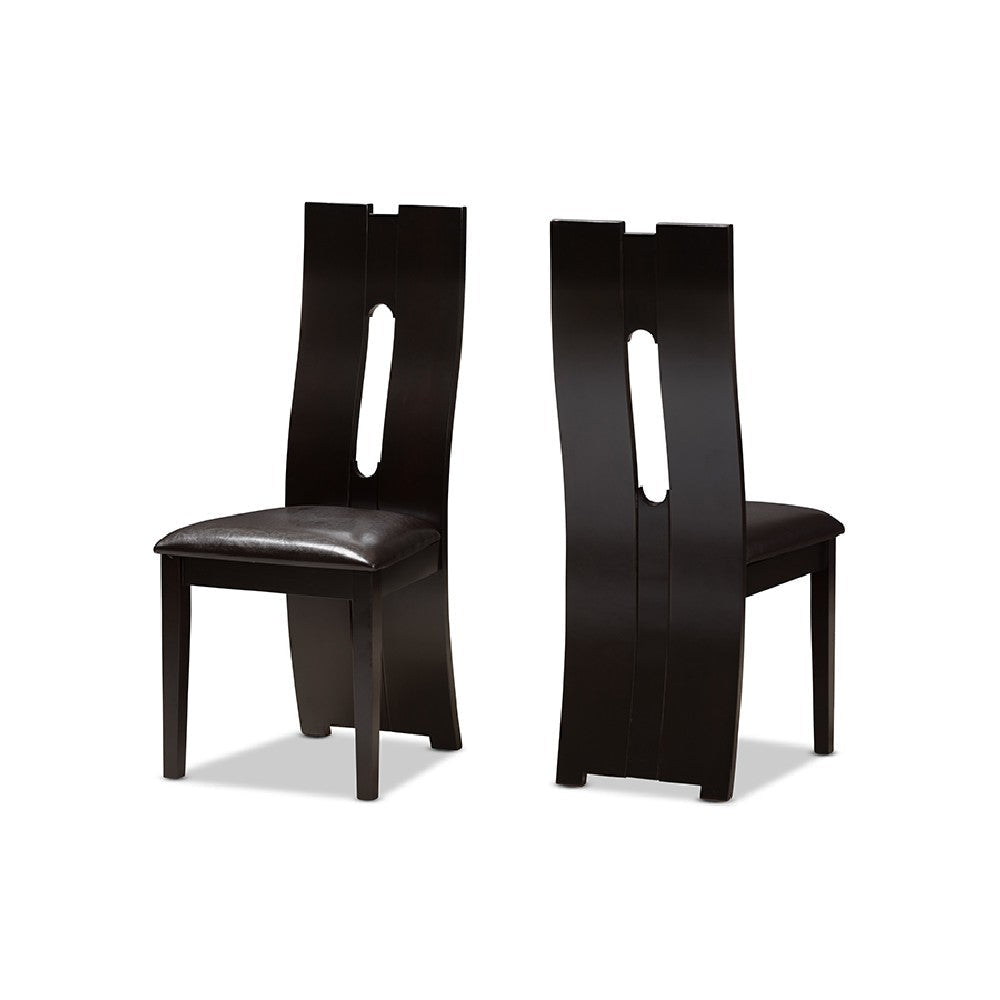 Baxton Studio Alani Modern and Contemporary Dark Brown Faux Leather Upholstered 5-Piece Dining Set WHI-RH5509C-Dark-Brown-Dining-Set