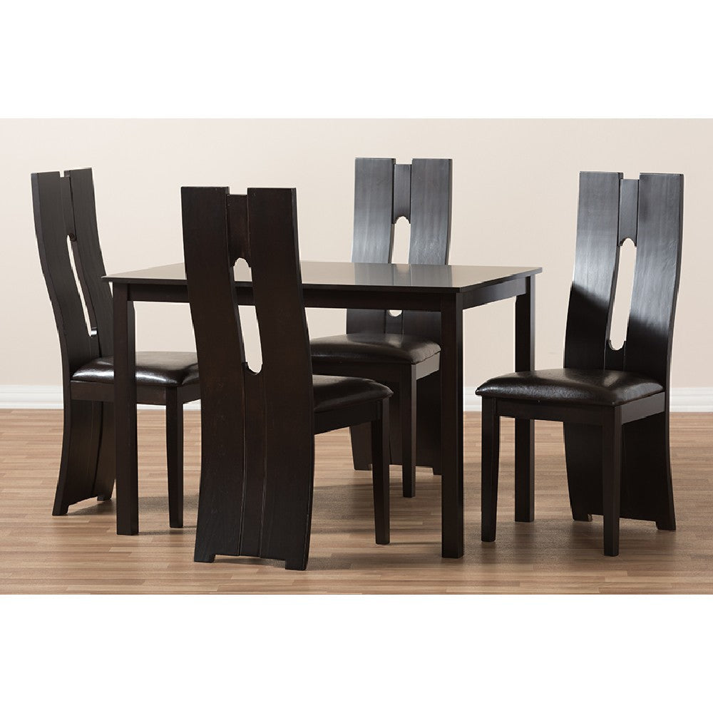 Baxton Studio Alani Modern and Contemporary Dark Brown Faux Leather Upholstered 5-Piece Dining Set WHI-RH5509C-Dark-Brown-Dining-Set