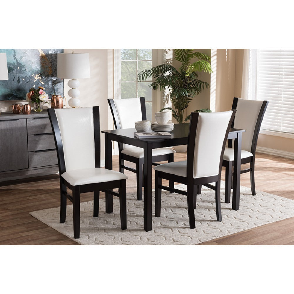 Baxton Studio Adley Modern and Contemporary 5-Piece Dark Brown Finished White Faux Leather Dining Set