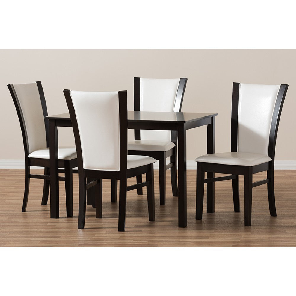 Baxton Studio Adley Modern and Contemporary 5-Piece Dark Brown Finished White Faux Leather Dining Set