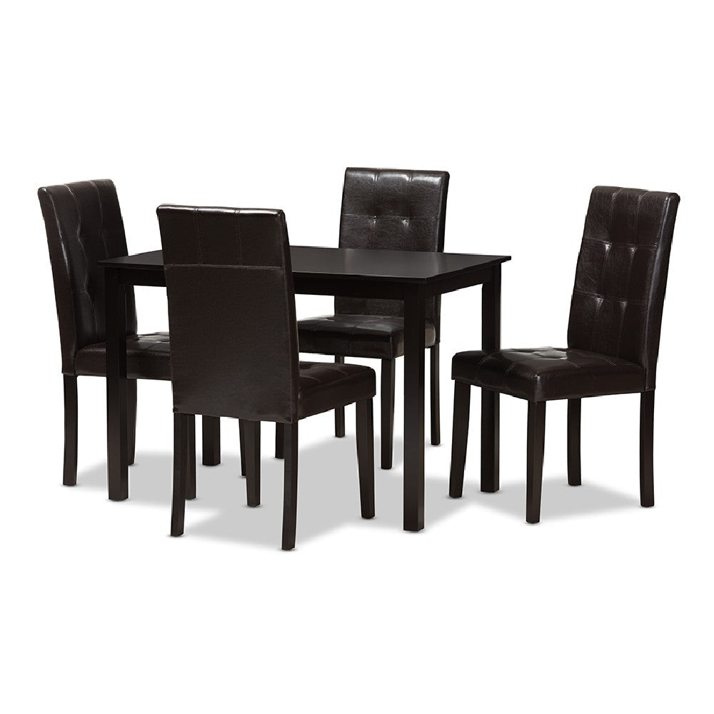 Baxton Studio Avery Modern and Contemporary Dark Brown Faux Leather Upholstered 5-Piece Dining Set WHI-RH5991C-Dark-Brown-Dining-Set