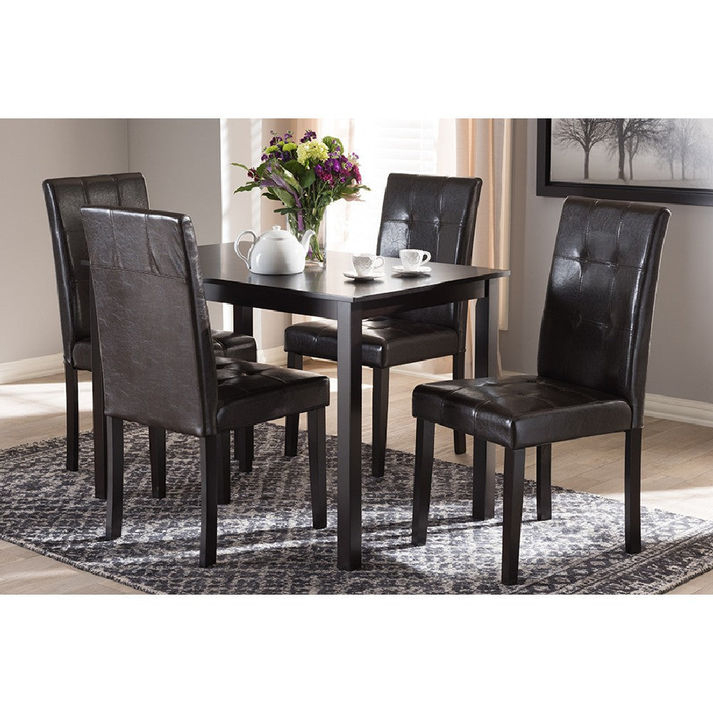 Baxton Studio Avery Modern and Contemporary Dark Brown Faux Leather Upholstered 5-Piece Dining Set WHI-RH5991C-Dark-Brown-Dining-Set