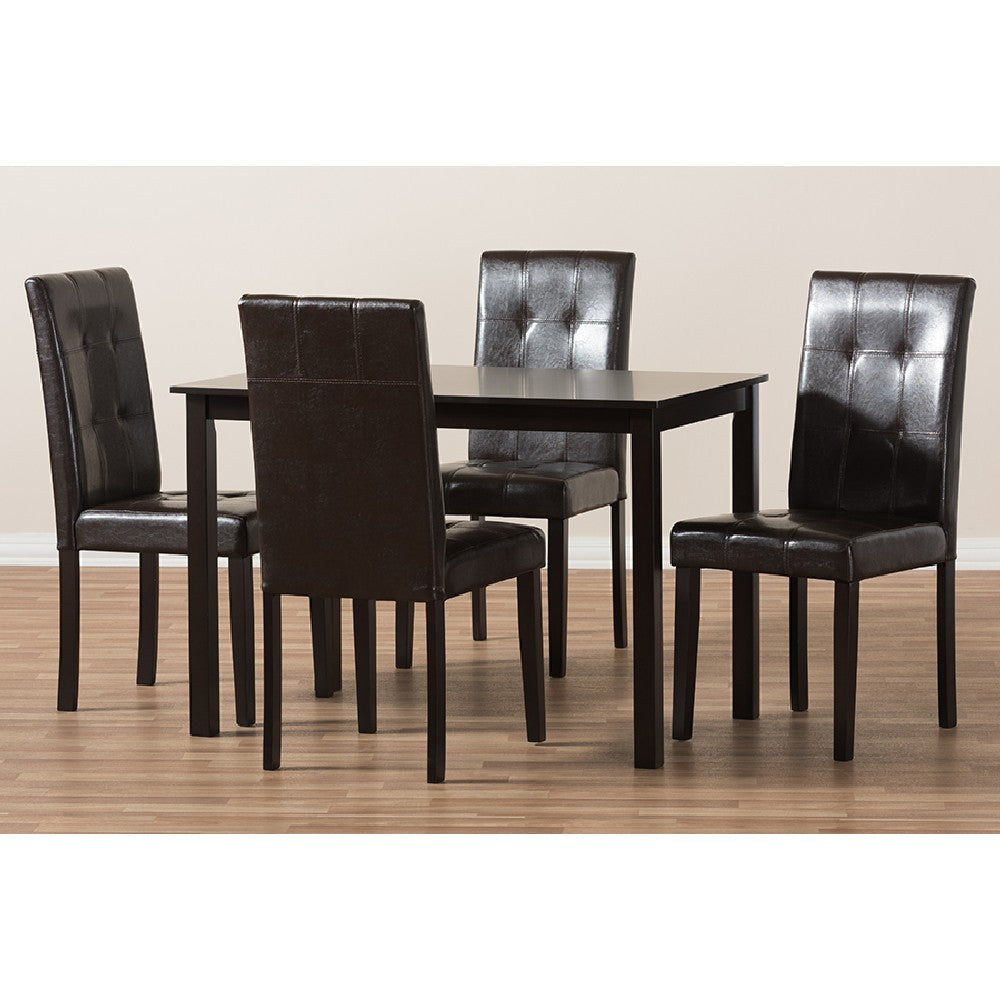 Baxton Studio Avery Modern and Contemporary Dark Brown Faux Leather Upholstered 5-Piece Dining Set WHI-RH5991C-Dark-Brown-Dining-Set