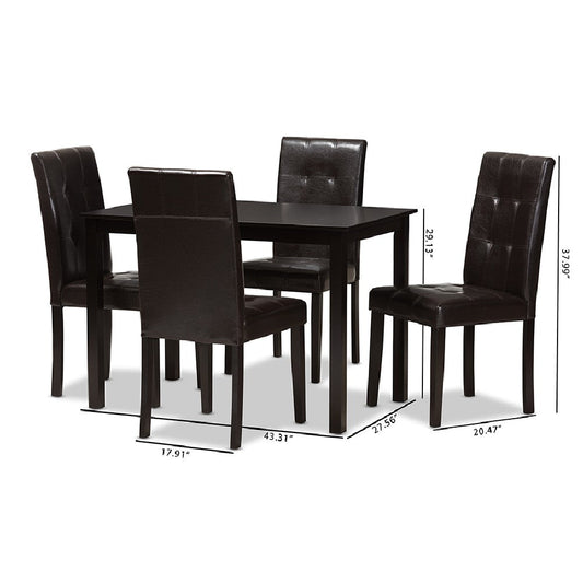 Baxton Studio Avery Modern and Contemporary Dark Brown Faux Leather Upholstered 5-Piece Dining Set