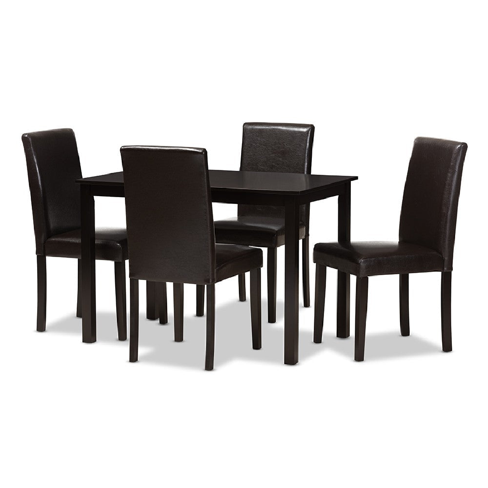Baxton Studio Mia Modern and Contemporary Dark Brown Faux Leather Upholstered 5-Piece Dining Set WHI-RH5992C-Dark-Brown-Dining-Set