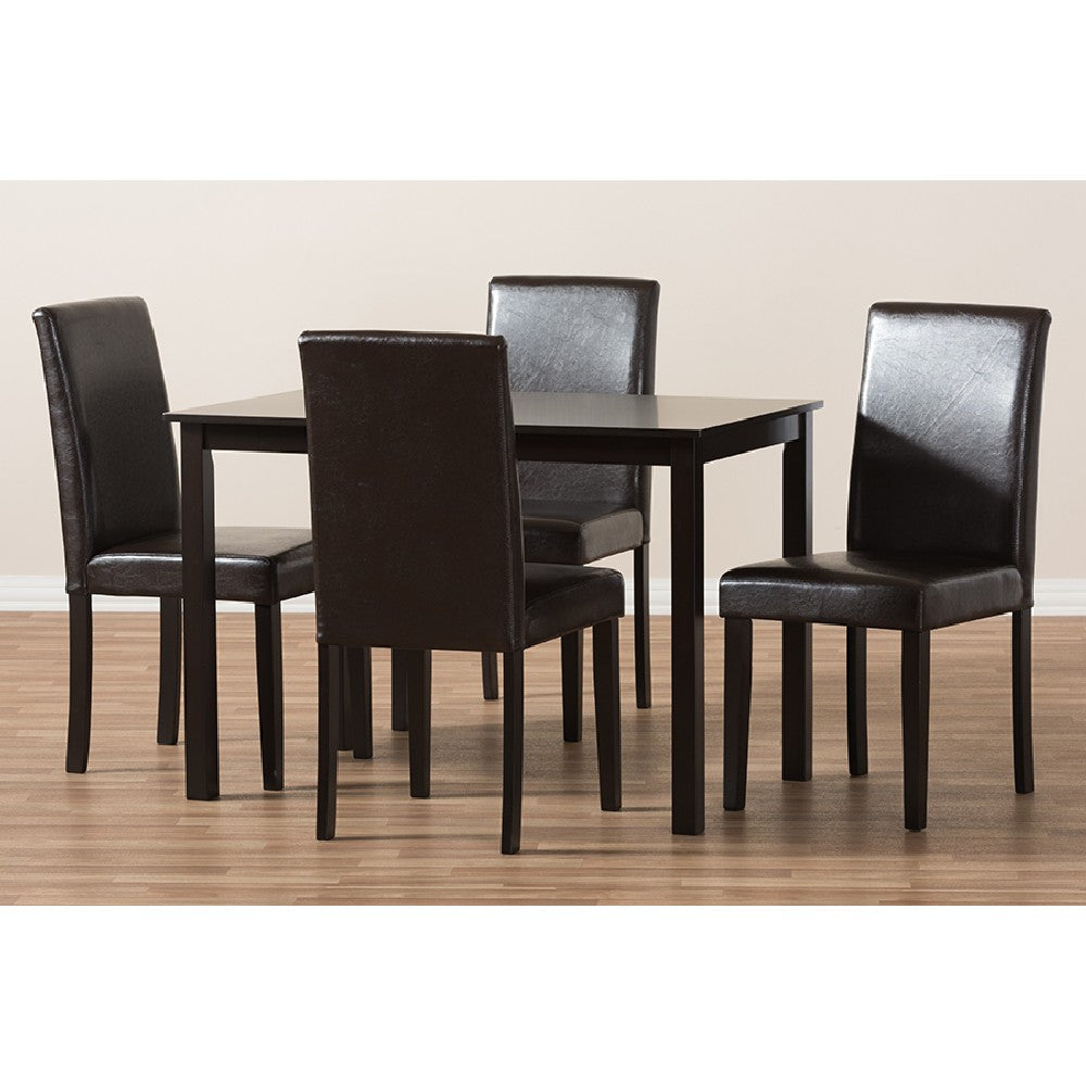 Baxton Studio Mia Modern and Contemporary Dark Brown Faux Leather Upholstered 5-Piece Dining Set WHI-RH5992C-Dark-Brown-Dining-Set