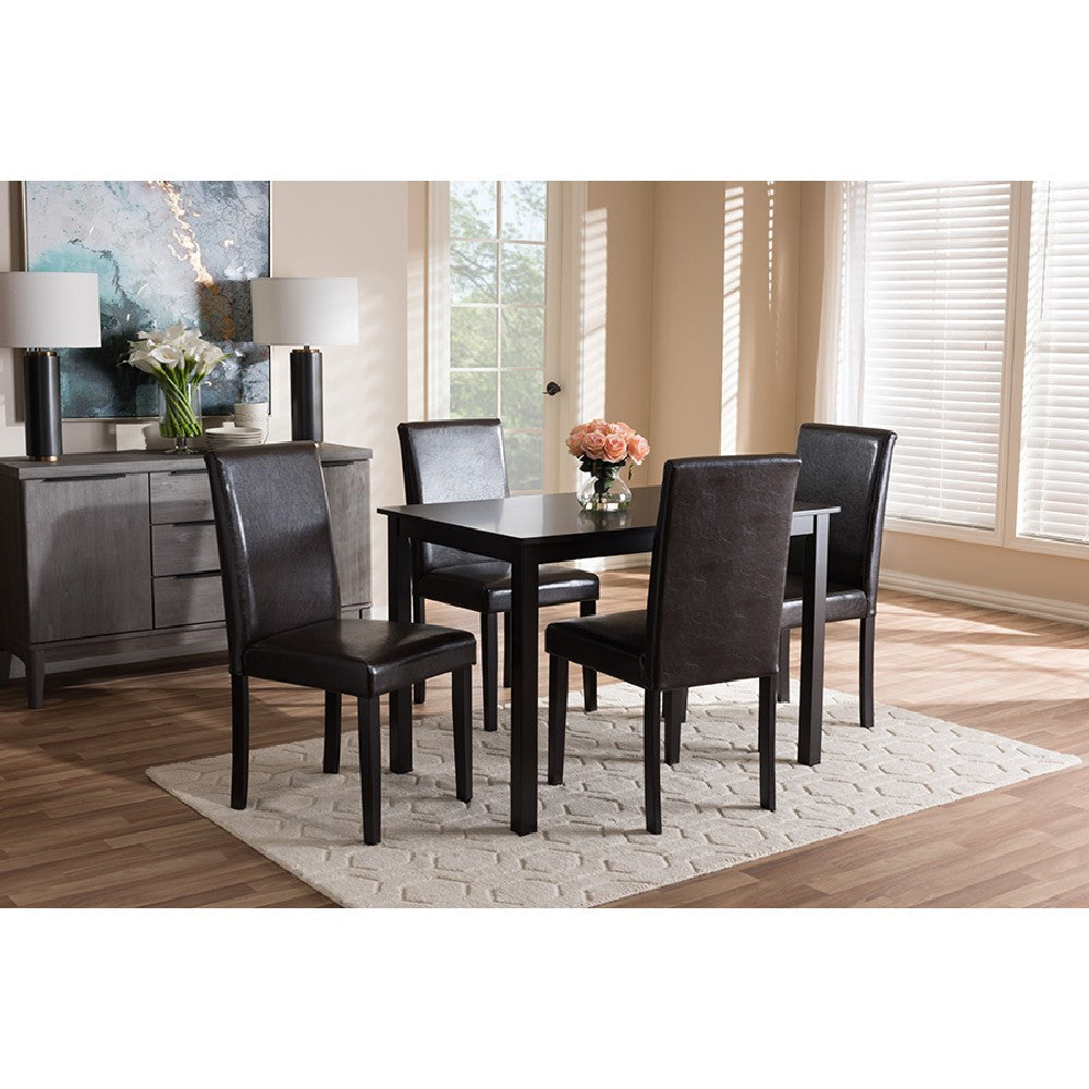 Baxton Studio Mia Modern and Contemporary Dark Brown Faux Leather Upholstered 5-Piece Dining Set WHI-RH5992C-Dark-Brown-Dining-Set