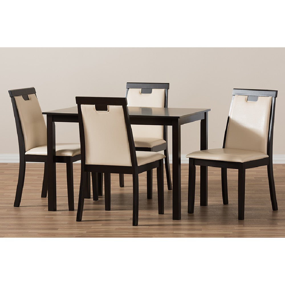 Baxton Studio Evelyn Modern and Contemporary Beige Faux Leather Upholstered and Dark Brown Finished 5-Piece Dining Set