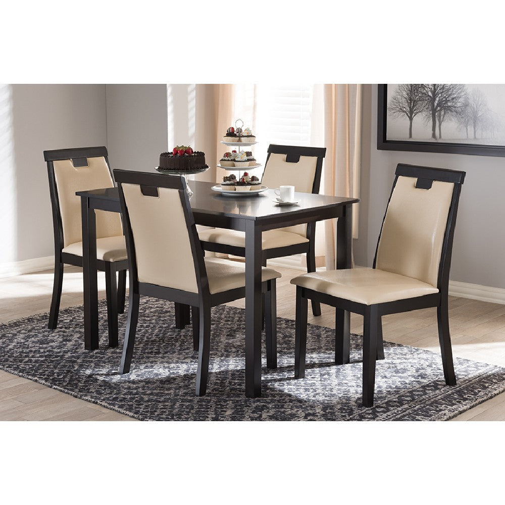 Baxton Studio Evelyn Modern and Contemporary Beige Faux Leather Upholstered and Dark Brown Finished 5-Piece Dining Set
