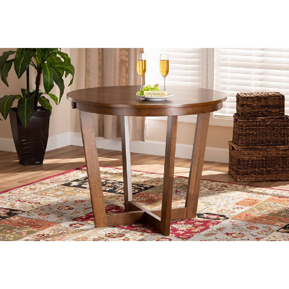 Baxton Studio Alayna Modern and Contemporary Walnut Brown Finished 35-Inch-Wide Round Wood Dining Table