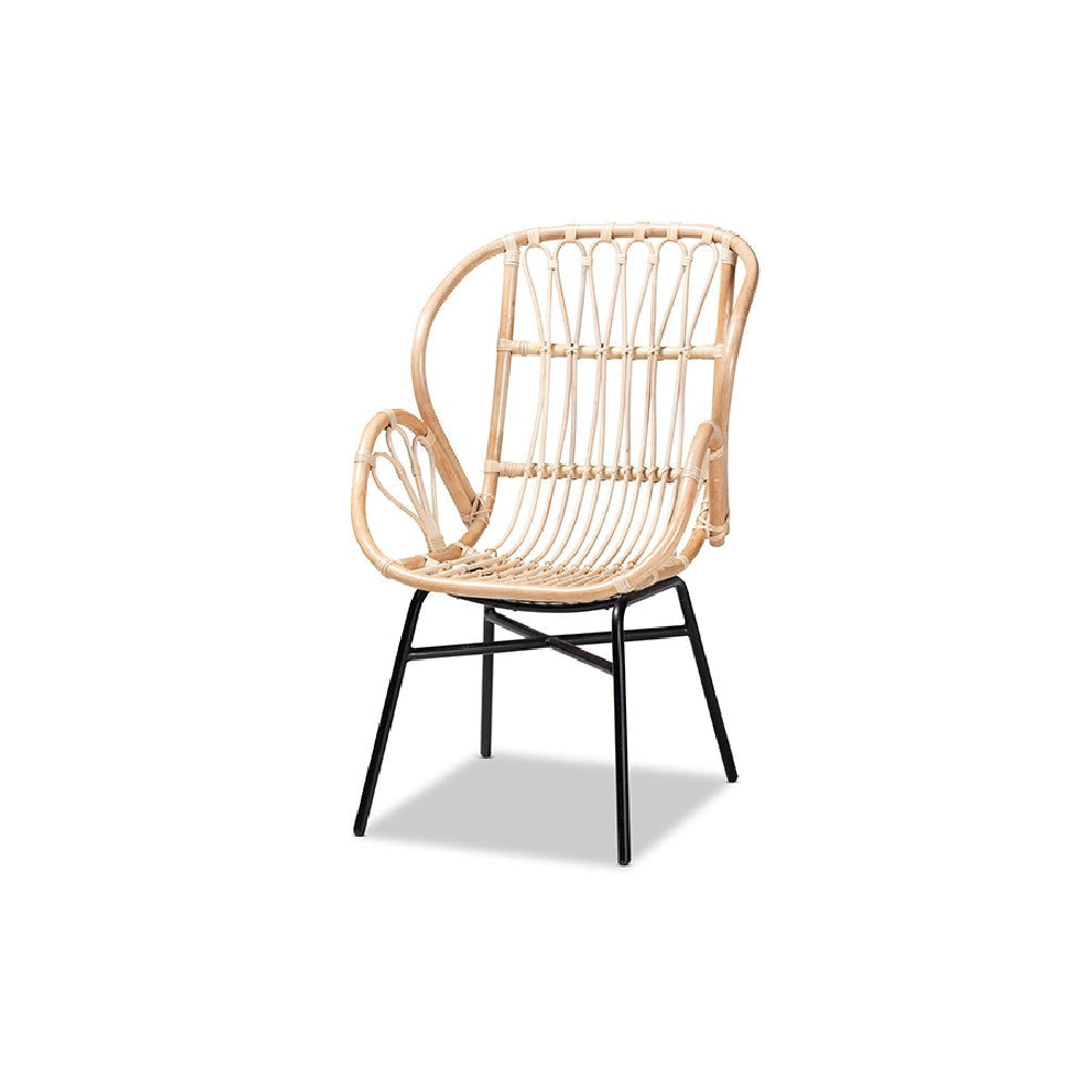 bali & pari Caelia Modern Bohemian Natural Brown Rattan and Black Metal Chair WHI-RMC033-Rattan-DC