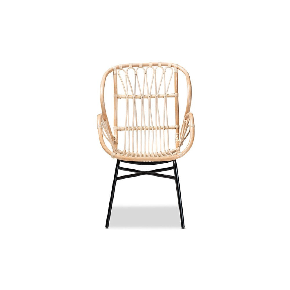 bali & pari Caelia Modern Bohemian Natural Brown Rattan and Black Metal Chair WHI-RMC033-Rattan-DC