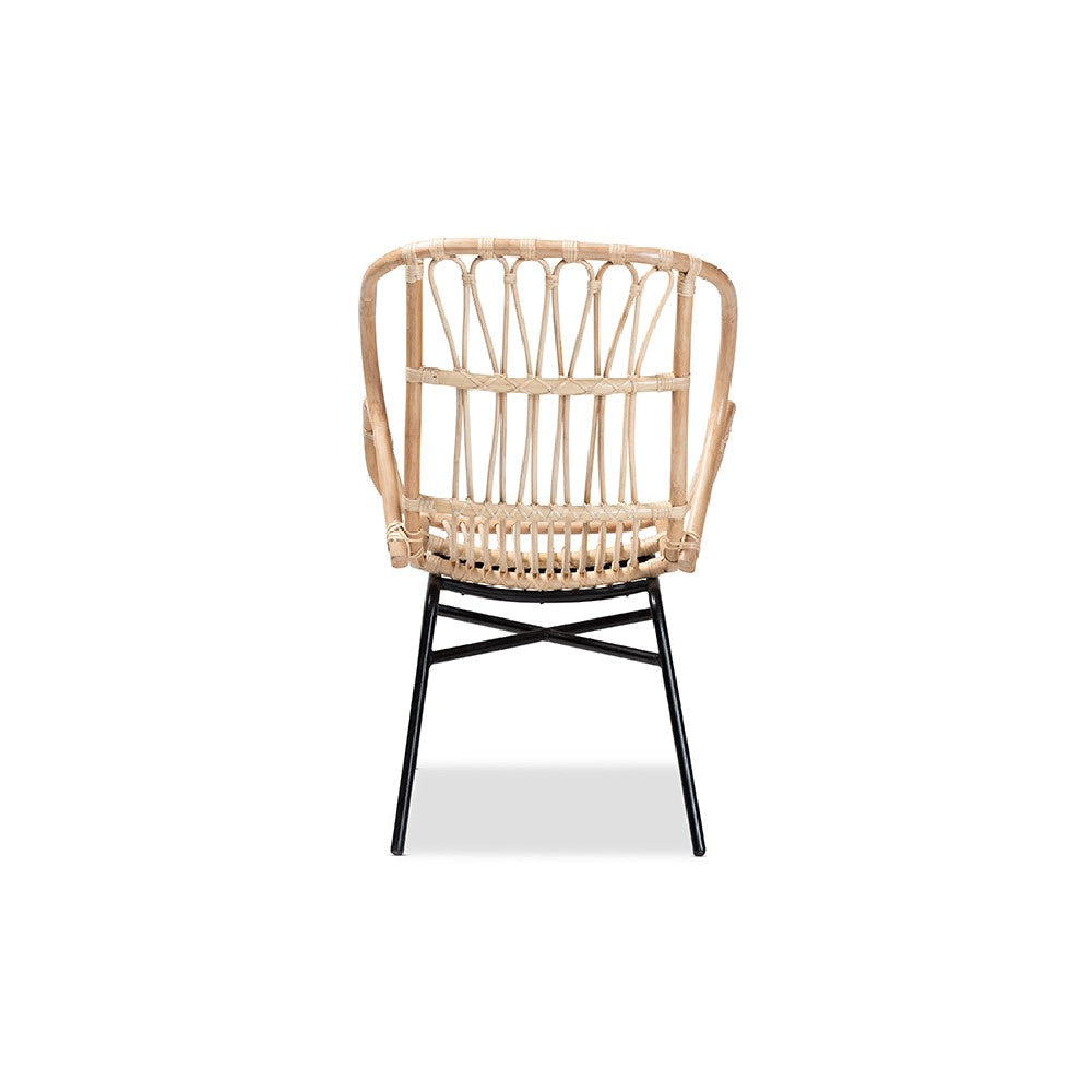 bali & pari Caelia Modern Bohemian Natural Brown Rattan and Black Metal Chair WHI-RMC033-Rattan-DC