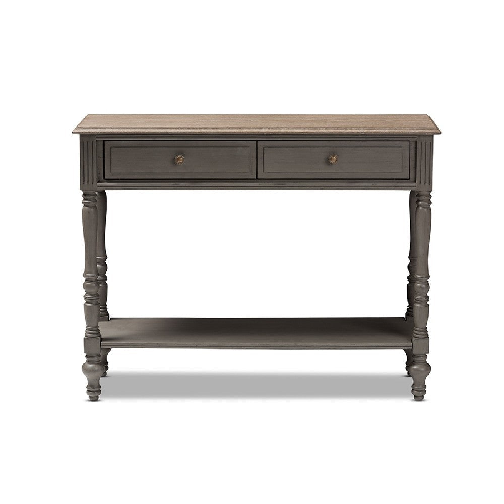 Baxton Studio Noemie Country Cottage Farmhouse Brown Finished 2-Drawer Console Table WHI-ROB10-Brown-ST