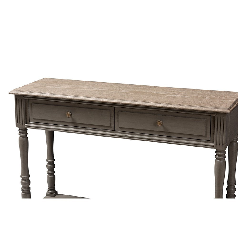 Baxton Studio Noemie Country Cottage Farmhouse Brown Finished 2-Drawer Console Table WHI-ROB10-Brown-ST