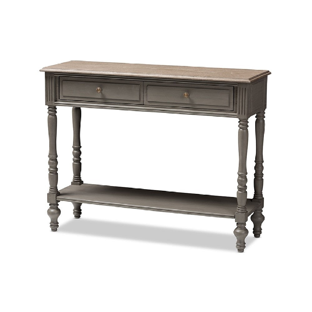 Baxton Studio Noemie Country Cottage Farmhouse Brown Finished 2-Drawer Console Table WHI-ROB10-Brown-ST