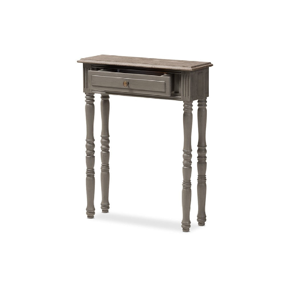 Baxton Studio Noemie Country Cottage Farmhouse Brown Finished 1-Drawer Console Table WHI-ROB11-Brown-ST