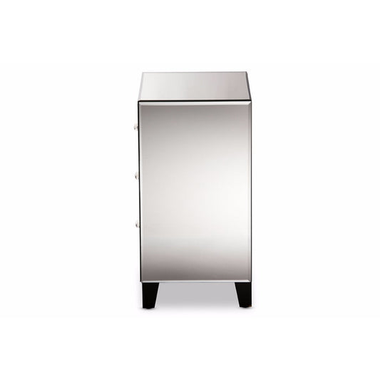 Baxton Studio Chevron Modern and Contemporary Hollywood Regency Glamour Style Mirrored 3-Drawers End Table