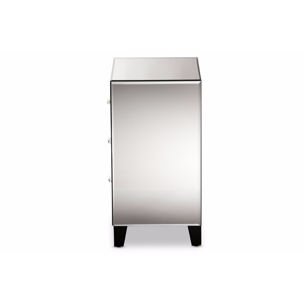 Baxton Studio Chevron Modern and Contemporary Hollywood Regency Glamour Style Mirrored 3-Drawers End Table