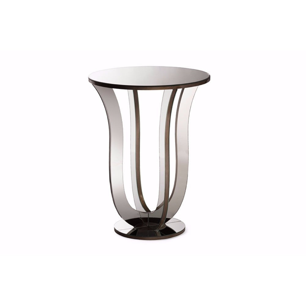 Baxton Studio Kylie Modern and Contemporary Hollywood Regency Glamour Style Mirrored Accent Side Table WHI-RS1242