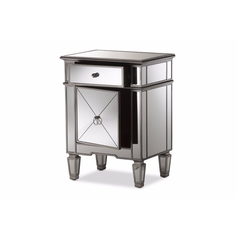Baxton Studio Claudia Hollywood Regency Glamour Style Mirrored End Table WHI-RS2403