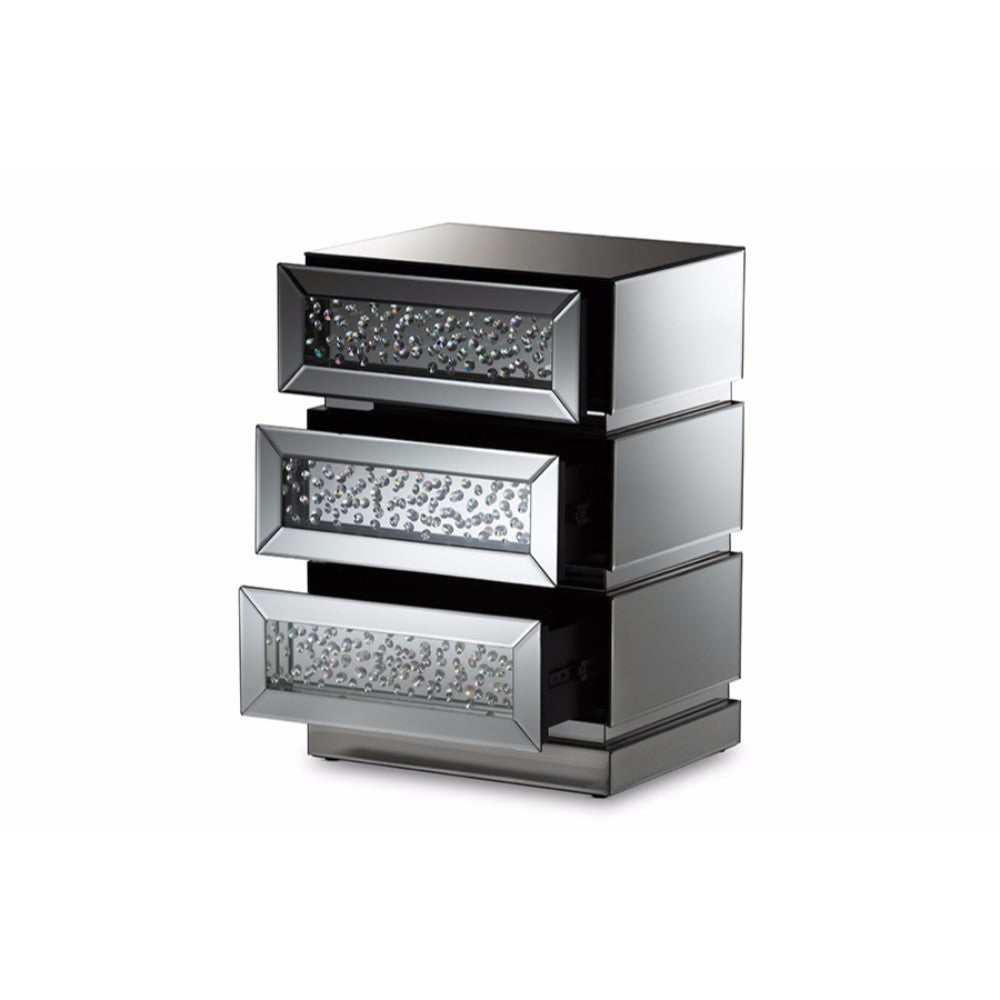 Baxton Studio Sabrina Hollywood Regency Glamour Style Mirrored 3-Drawer End Table WHI-RS2572