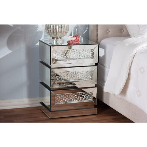 Baxton Studio Sabrina Hollywood Regency Glamour Style Mirrored 3-Drawer End Table