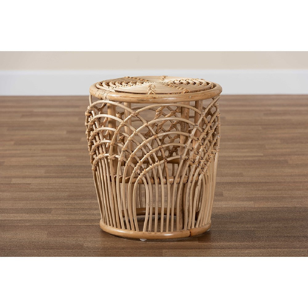bali & pari Edena Modern Bohemian Natural Brown Finished Rattan End Table WHI-RT009-Rattan-ET