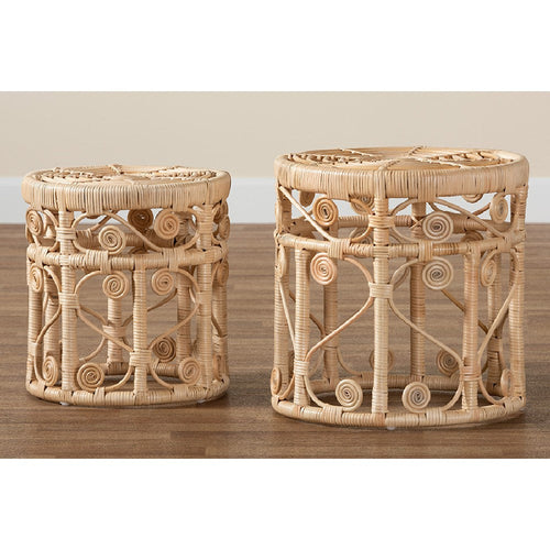 bali & pari Bowie Modern Bohemian Natural Brown Rattan 2-Piece Nesting End Table Set