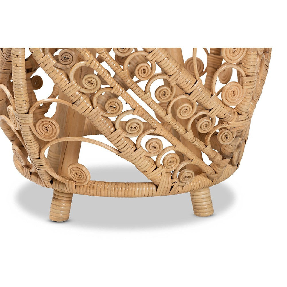 bali & pari Saranna Modern Bohemian Natural Brown Finished Rattan End Table WHI-RT011-Rattan-ET