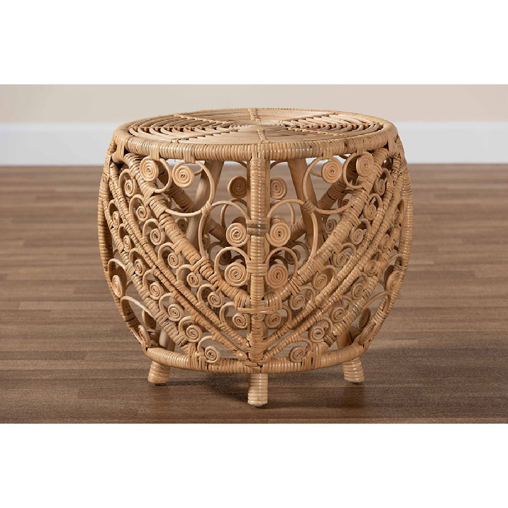 bali & pari Saranna Modern Bohemian Natural Brown Finished Rattan End Table WHI-RT011-Rattan-ET