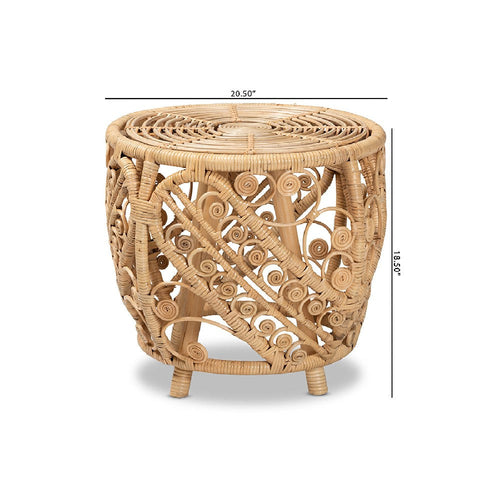 bali & pari Saranna Modern Bohemian Natural Brown Finished Rattan End Table