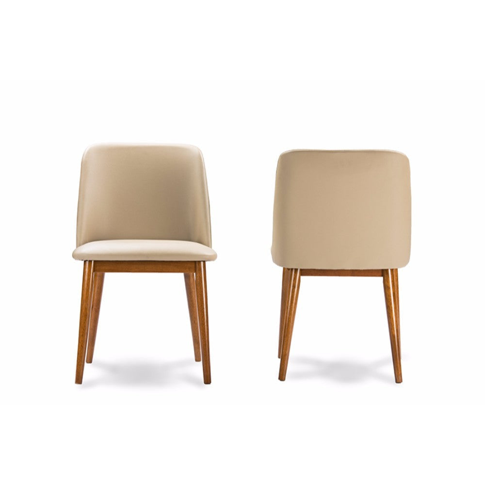 Baxton Studio Lavin Mid-Century ’Walnut’ Light Brown/Beige Faux Leather Dining Chair (Set of 2) WHI-RT324-CHR