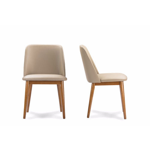 Baxton Studio Lavin Mid-Century "Walnut" Light Brown/Beige Faux Leather Dining Chair (Set of 2)