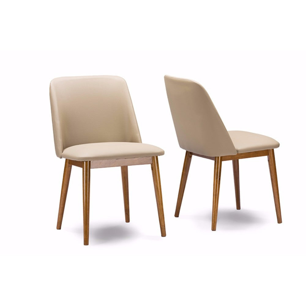 Baxton Studio Lavin Mid-Century ’Walnut’ Light Brown/Beige Faux Leather Dining Chair (Set of 2) WHI-RT324-CHR