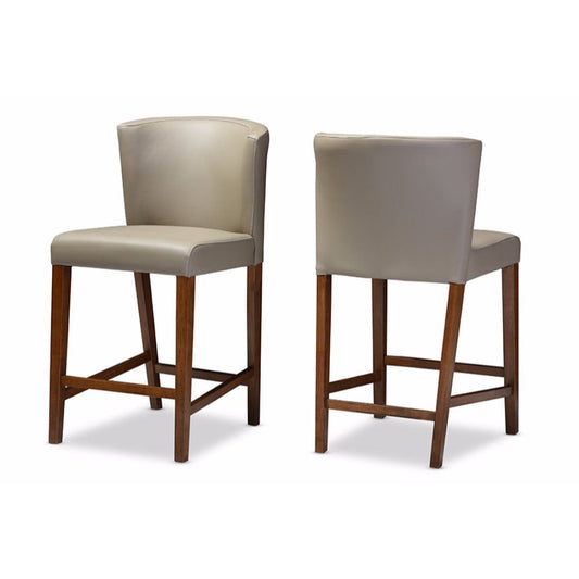 Baxton Studio Olivia Mid-century Modern Scandinavian Style Dark Walnut Wood Grey Faux Leather Pub Stool (Set of 2)