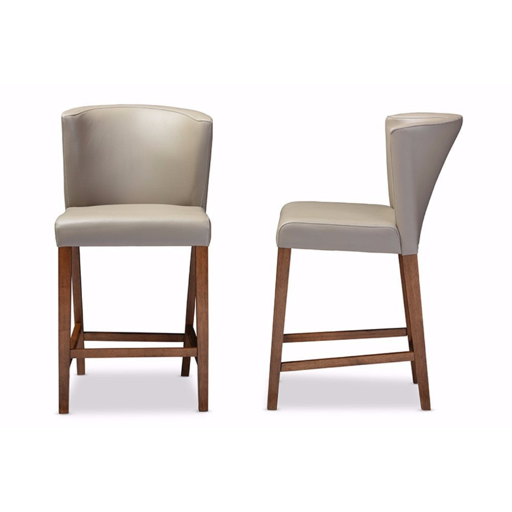 Baxton Studio Olivia Mid-century Modern Scandinavian Style Dark Walnut Wood Grey Faux Leather Pub Stool (Set of 2) WHI-RT325-STL-Grey