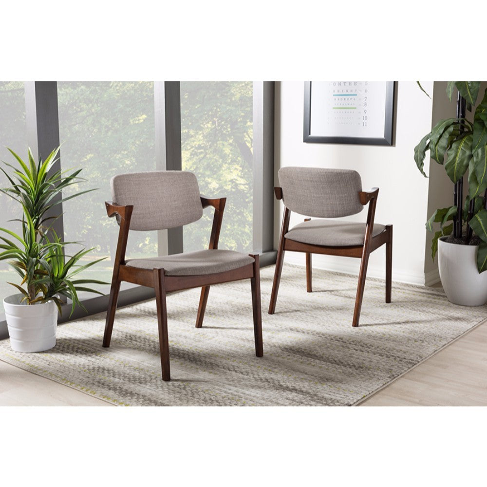 Baxton Studio Elegant Mid-Century Dark Walnut Wood Grey Fabric Upholstered Dining Armchair
