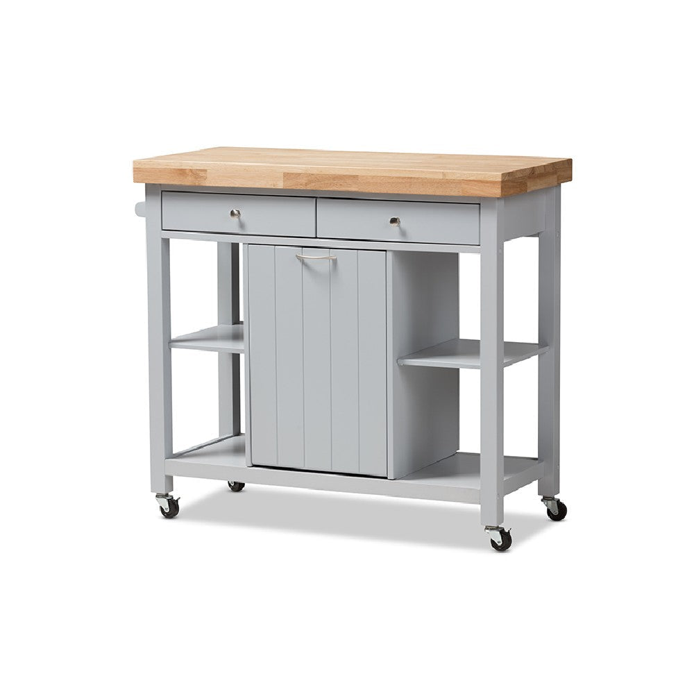 Baxton Studio Hayward Coastal and Farmhouse Light Grey Wood Kitchen Cart WHI-RT372-OCC
