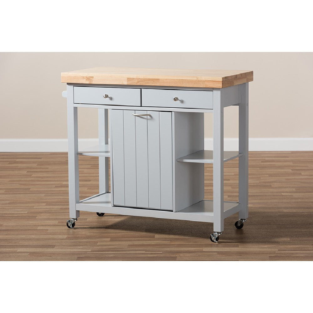 Baxton Studio Hayward Coastal and Farmhouse Light Grey Wood Kitchen Cart WHI-RT372-OCC