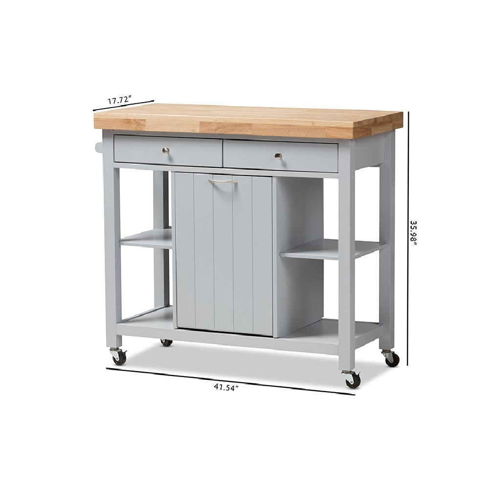 Baxton Studio Hayward Coastal and Farmhouse Light Grey Wood Kitchen Cart WHI-RT372-OCC