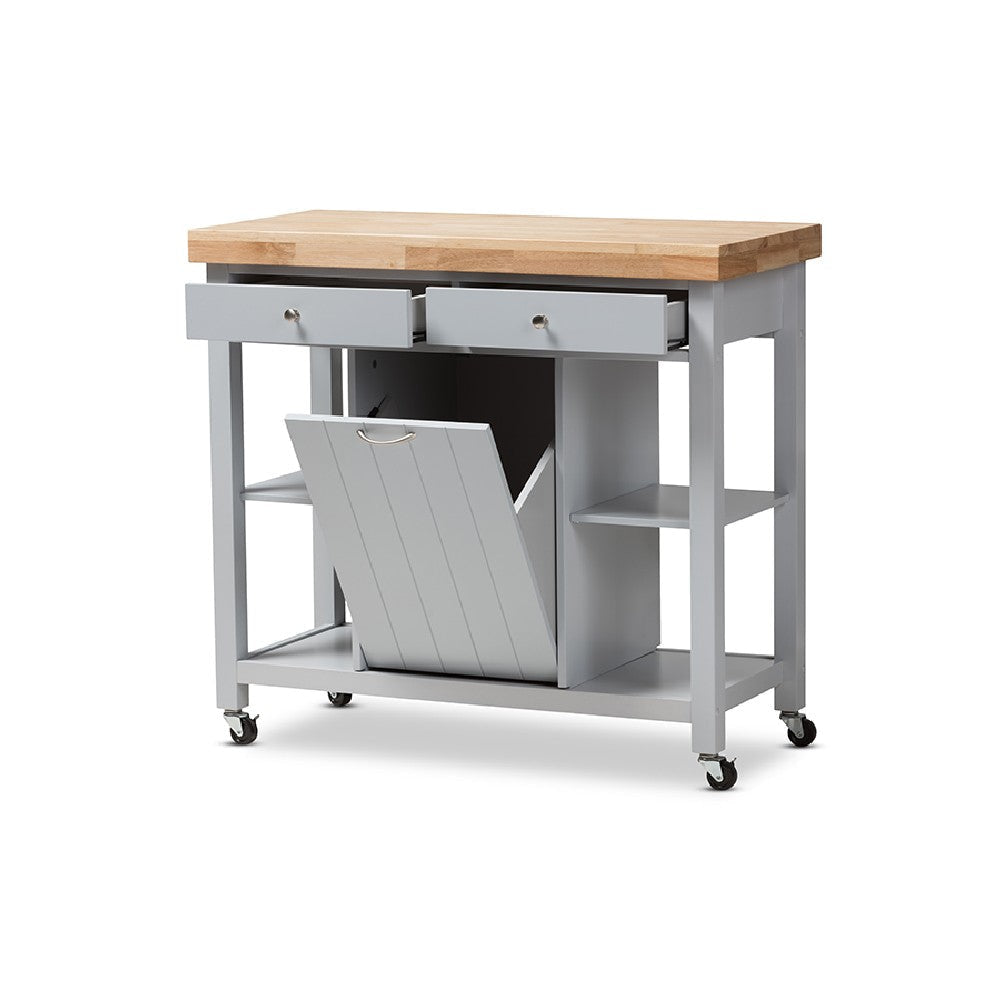 Baxton Studio Hayward Coastal and Farmhouse Light Grey Wood Kitchen Cart WHI-RT372-OCC