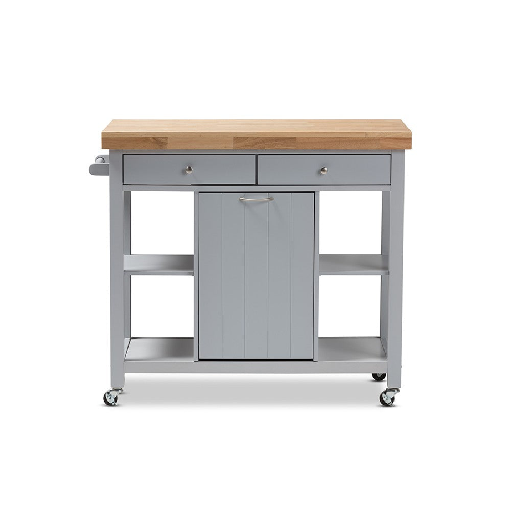 Baxton Studio Hayward Coastal and Farmhouse Light Grey Wood Kitchen Cart WHI-RT372-OCC