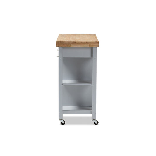 Baxton Studio Hayward Coastal and Farmhouse Light Grey Wood Kitchen Cart