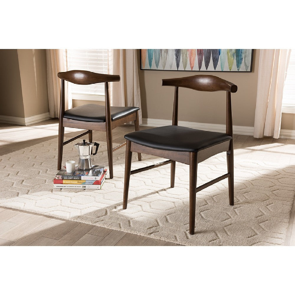 Baxton Studio Winton Mid-Century Modern Walnut Wood Dining Chair (Set of 2) WHI-RT514-CHR