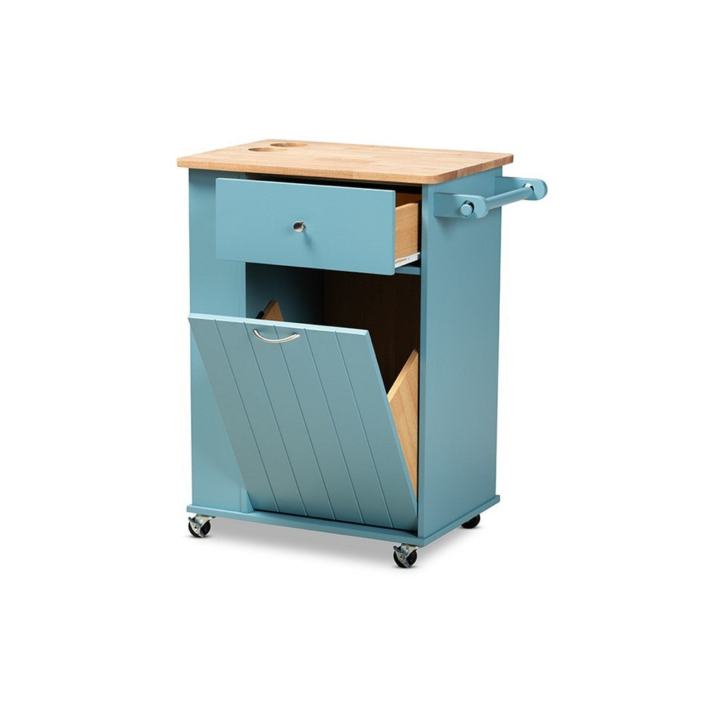 Baxton Studio Liona Modern and Contemporary Sky Blue Finished Wood Kitchen Storage Cart WHI-RT599-OCC-Natural-Sky-Blue-Cart