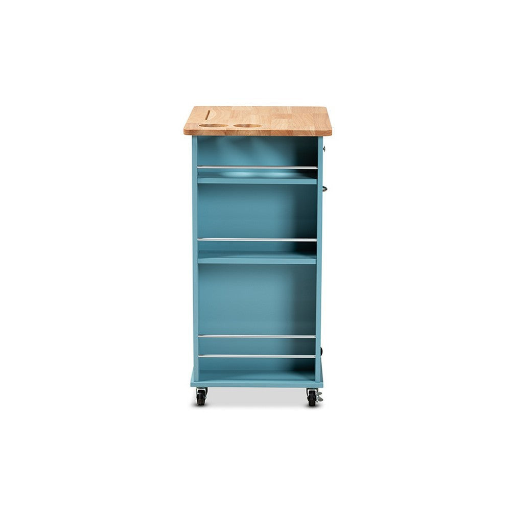 Baxton Studio Liona Modern and Contemporary Sky Blue Finished Wood Kitchen Storage Cart WHI-RT599-OCC-Natural-Sky-Blue-Cart
