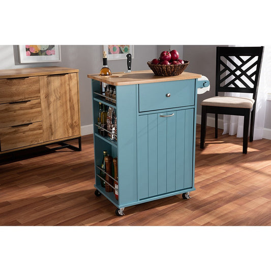 Baxton Studio Liona Modern and Contemporary Sky Blue Finished Wood Kitchen Storage Cart