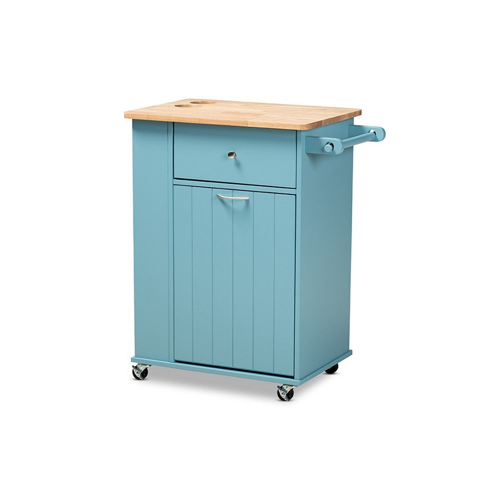 Baxton Studio Liona Modern and Contemporary Sky Blue Finished Wood Kitchen Storage Cart WHI-RT599-OCC-Natural-Sky-Blue-Cart
