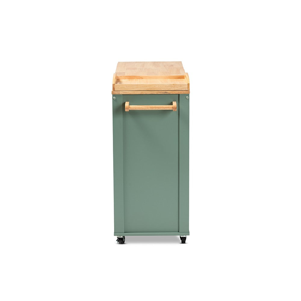Baxton Studio Dorthy Coastal and Farmhouse Two-tone Dark Green and Natural Wood Kitchen Storage Cart WHI-RT670-OCC-Natural-Dark-Green-Cart